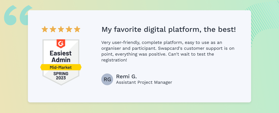 Swapcard_g2-spring-badges_G2-Client-Review_Easiest-Admin-Badge-Winner-for-Event-Networking