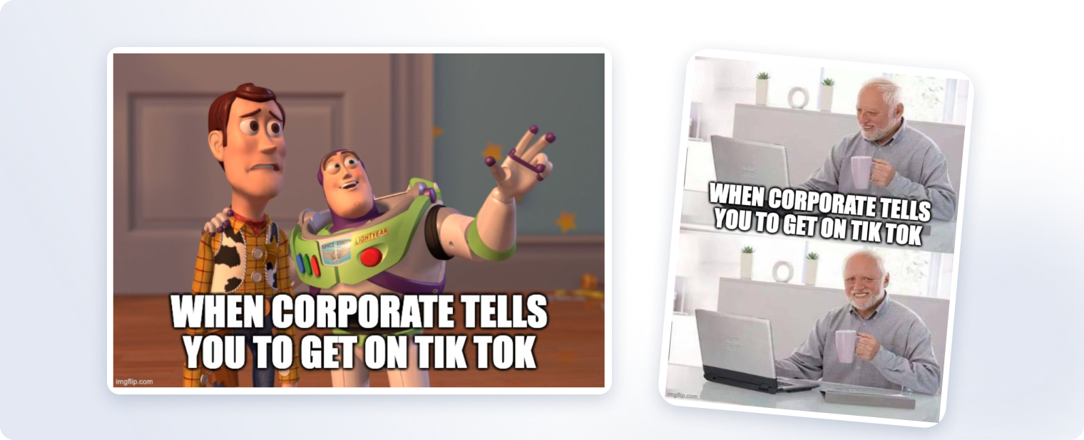 Swapcard_event content repurposing_when corporate tells you to get on tik tok meme